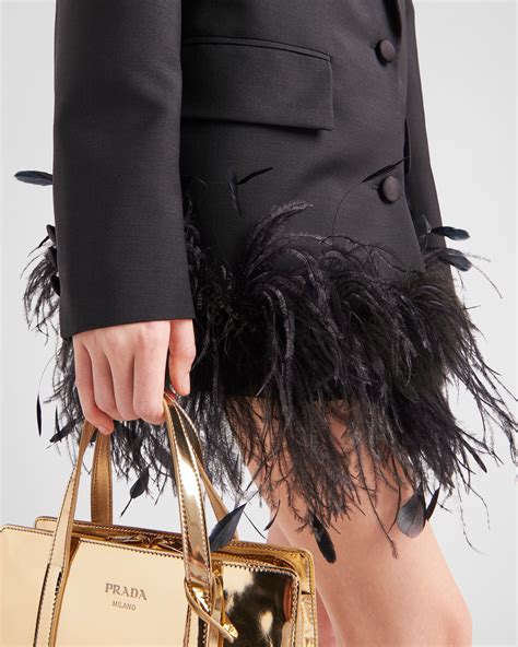 prada feather coat|Black Single.